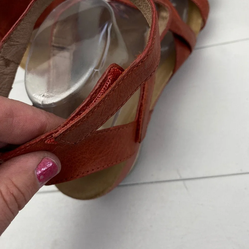 Dansko Strappy Wedge Sandals Womens Size 42 11.5 12 Orange Red Leather Shoes - Picture 7 of 14
